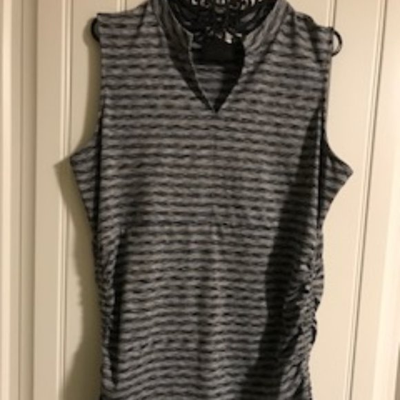 Coldwater Creek, Activewear Top; Sleeveless,  Grey-Black Striped, Size L/14 - Picture 1 of 7